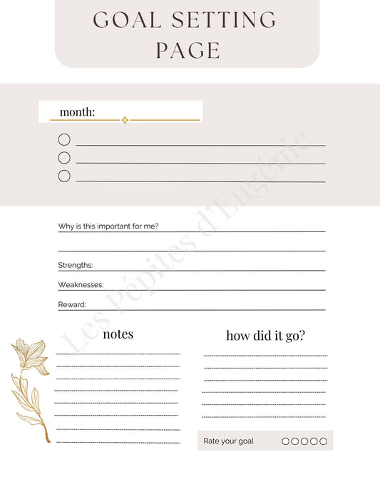 Goal Setting Bundle Printable | Aesthetic Monthly Goal Planner | 5 Neutral Pink Beige Sage Blush White Pages | Digital Goal Tracker