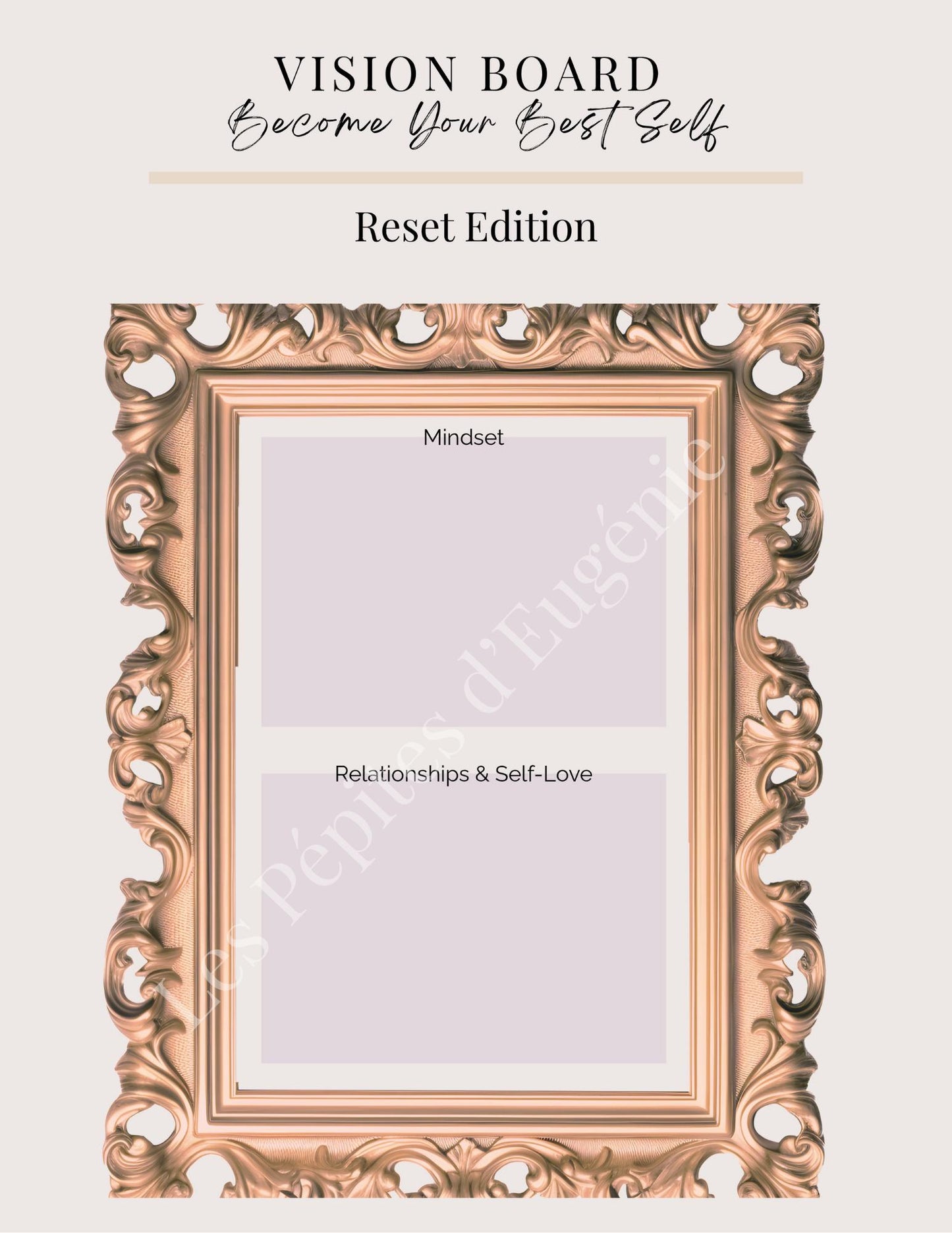 Vision Board Kit (3 Pages) | BEIGE GOLD Frame Aesthetic Vision Board | Reset Printable | Clean Girl Manifestation Templates Digital Download