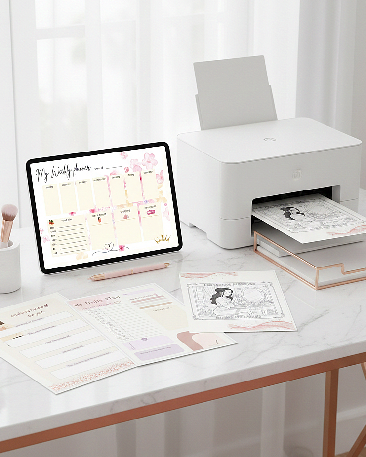 Aesthetic Productivity & Self-Care Planner Bundle | Daily & Weekly Planner + Gratitude | Reset Printable