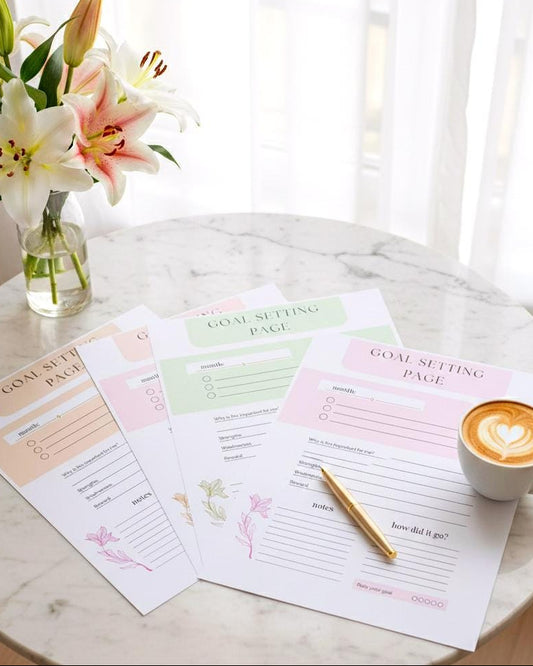Goal Setting Bundle Printable | Aesthetic Monthly Goal Planner | 5 Neutral Pink Beige Sage Blush White Pages | Digital Goal Tracker