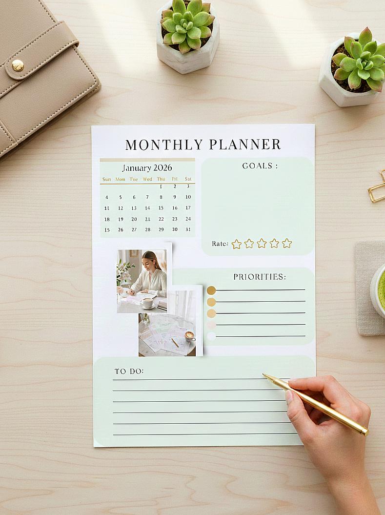 Monthly Planner MEGA Bundle 2026 – Beige, Pink & Sage | Clean Girl Aesthetic Printable (39 Pages)