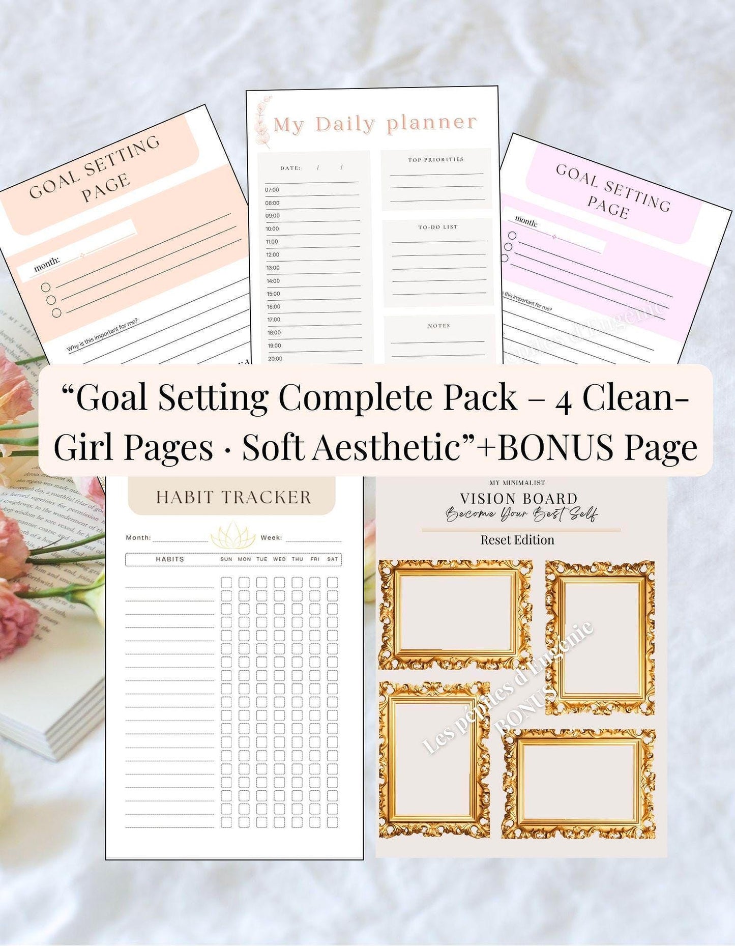 Goal Setting Bundle • New Era Planner Kit • Daily Planner + Habit Tracker + Goal Pages • Productivity Printable • Soft Aesthetic