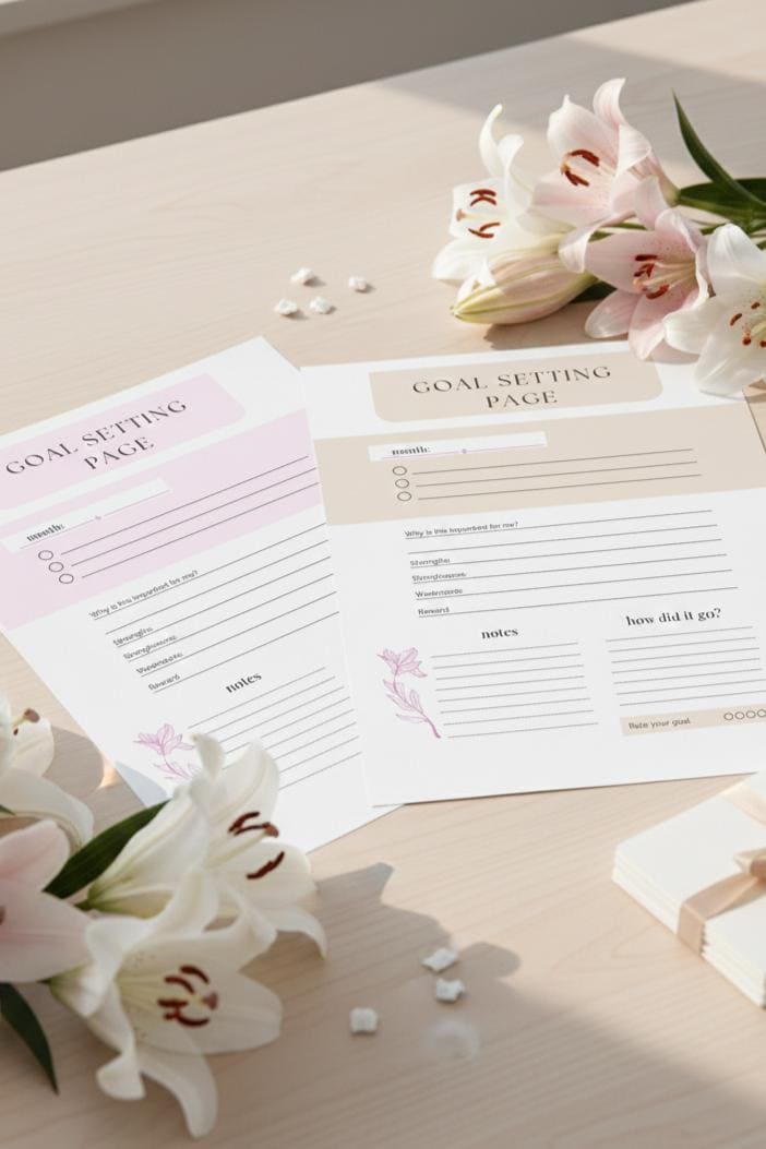 Goal Setting Bundle • Minimalist Daily Goal Planner • New Era Printable • Beige + Pink Versions Included • Instant Download