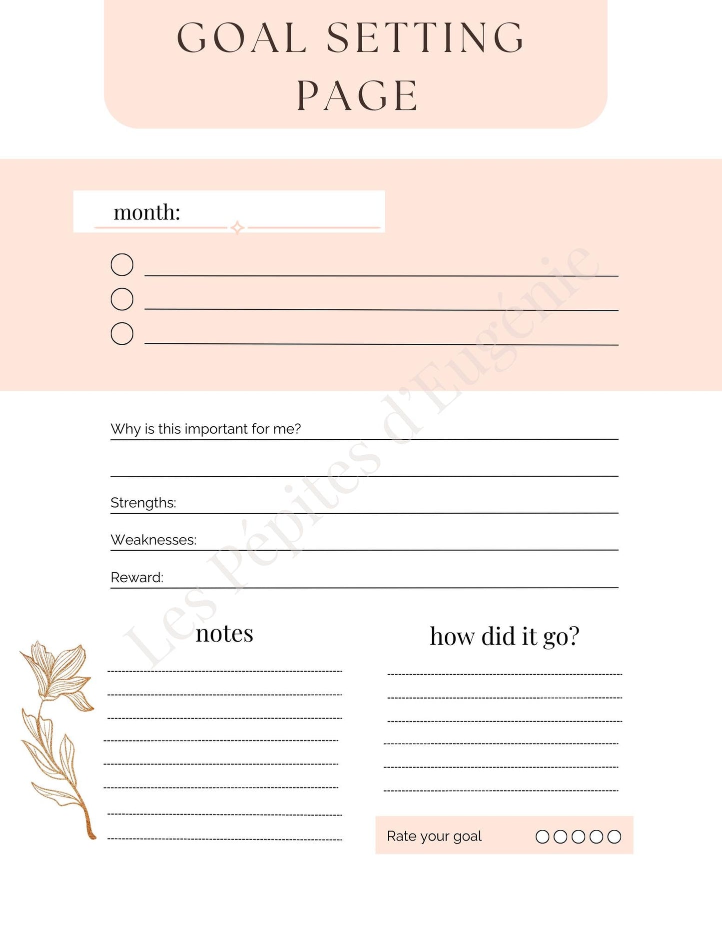 Goal Setting Page BLUSH | Monthly Goals Printable