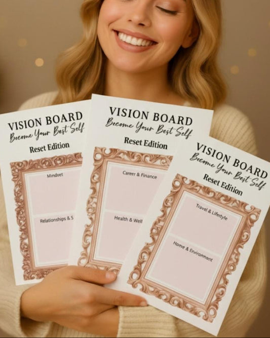 Vision Board Kit (3 Pages) | BEIGE GOLD Frame Aesthetic Vision Board | Reset Printable | Clean Girl Manifestation Templates Digital Download