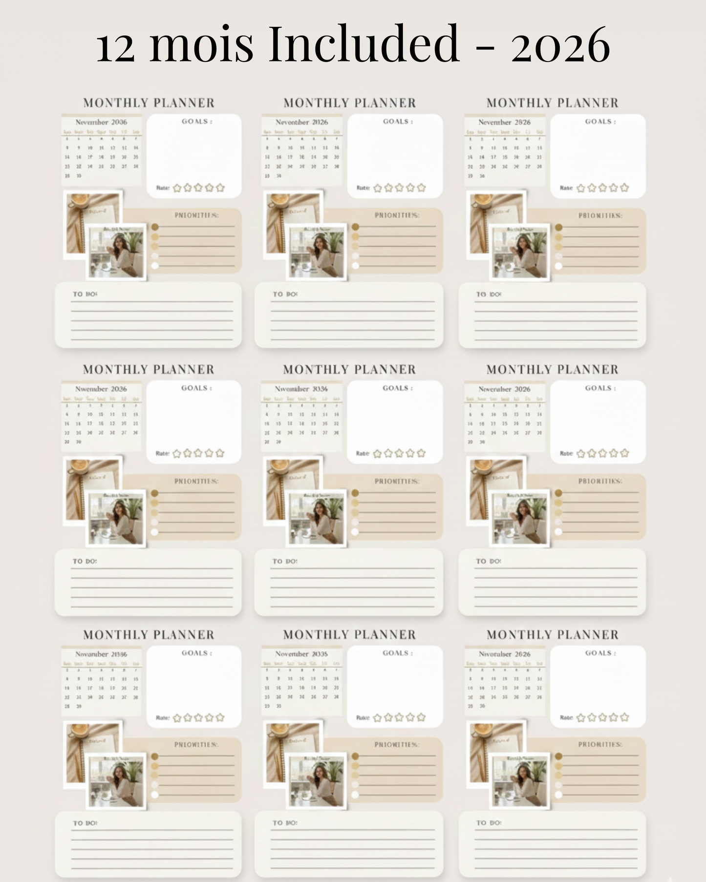 Monthly Planner MEGA Bundle 2026 – Beige, Pink & Sage | Clean Girl Aesthetic Printable (39 Pages)