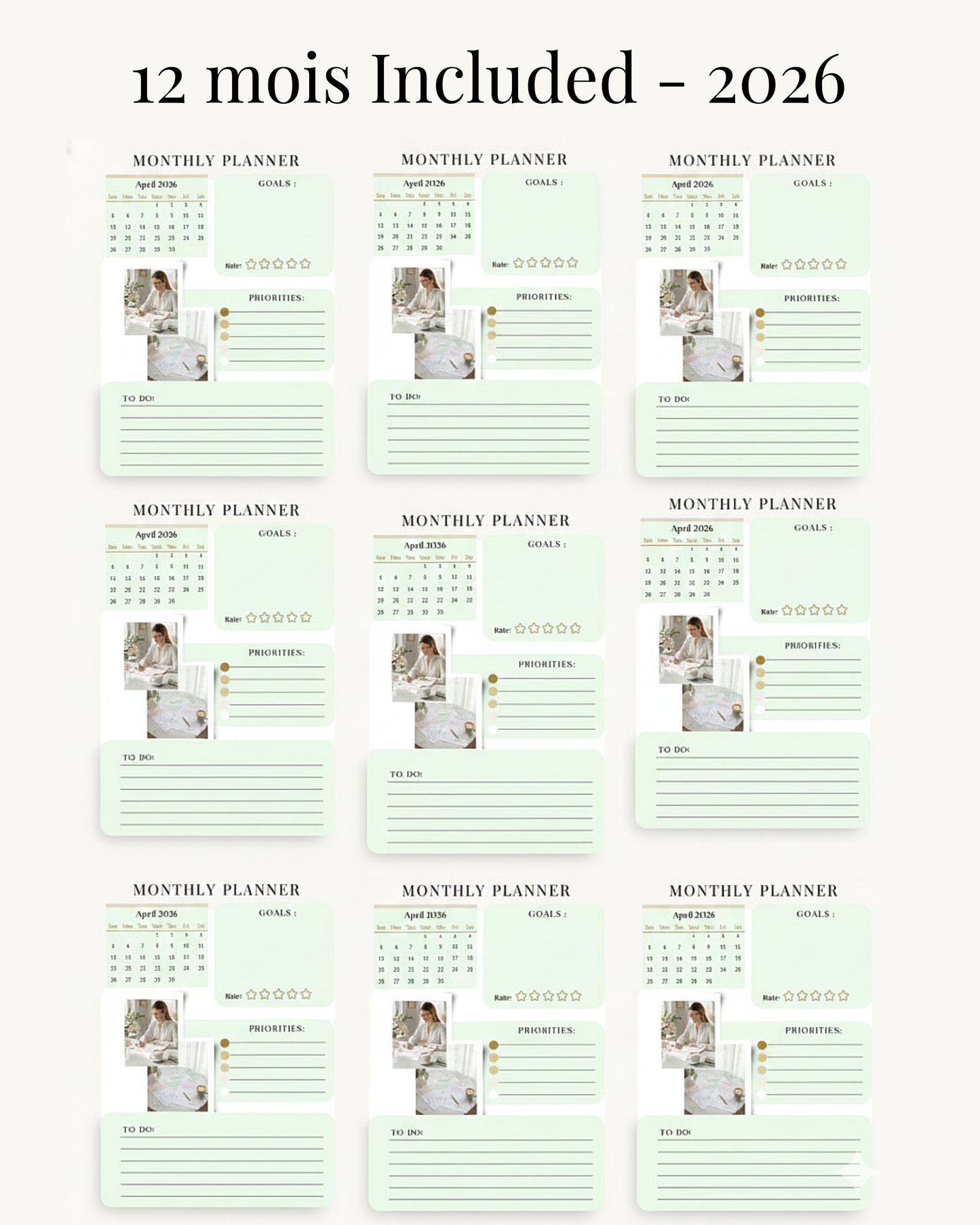 Monthly Planner MEGA Bundle 2026 – Beige, Pink & Sage | Clean Girl Aesthetic Printable (39 Pages)