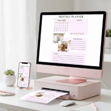 Aesthetic Monthly Planner Printable SOFT PINK | 12-Month Undated Calendar 2026 | Minimalist Clean Girl Layout (Printable PDF)