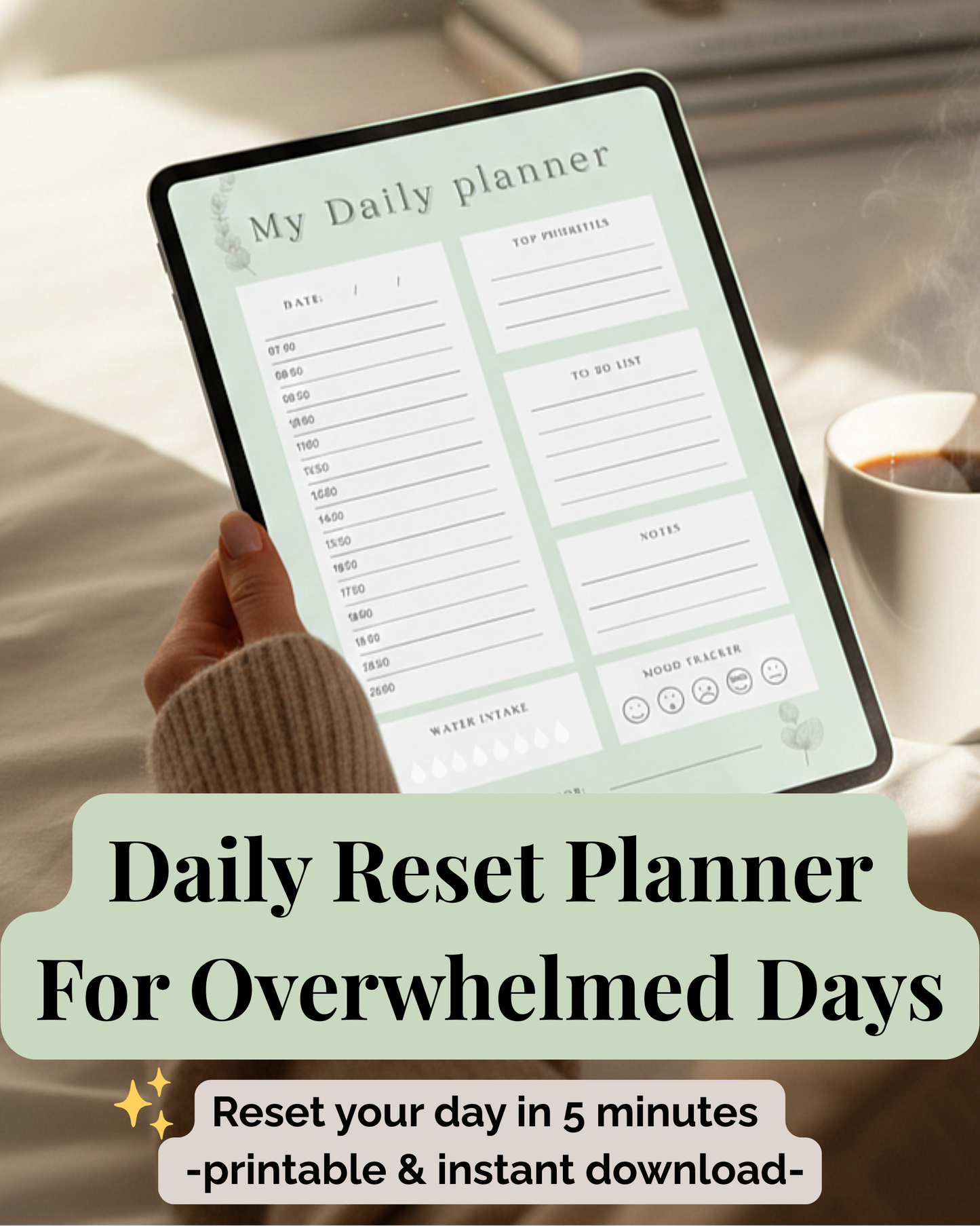Daily Planner Printable – Sage green Edition | Clean Girl Aesthetic Daily Schedule & To-Do List