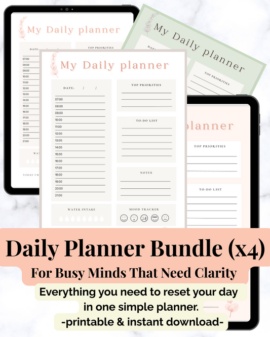 Daily Planner Bundle – Reset Your Day in 5 Minutes | Printable Productivity & Self-Care Planner