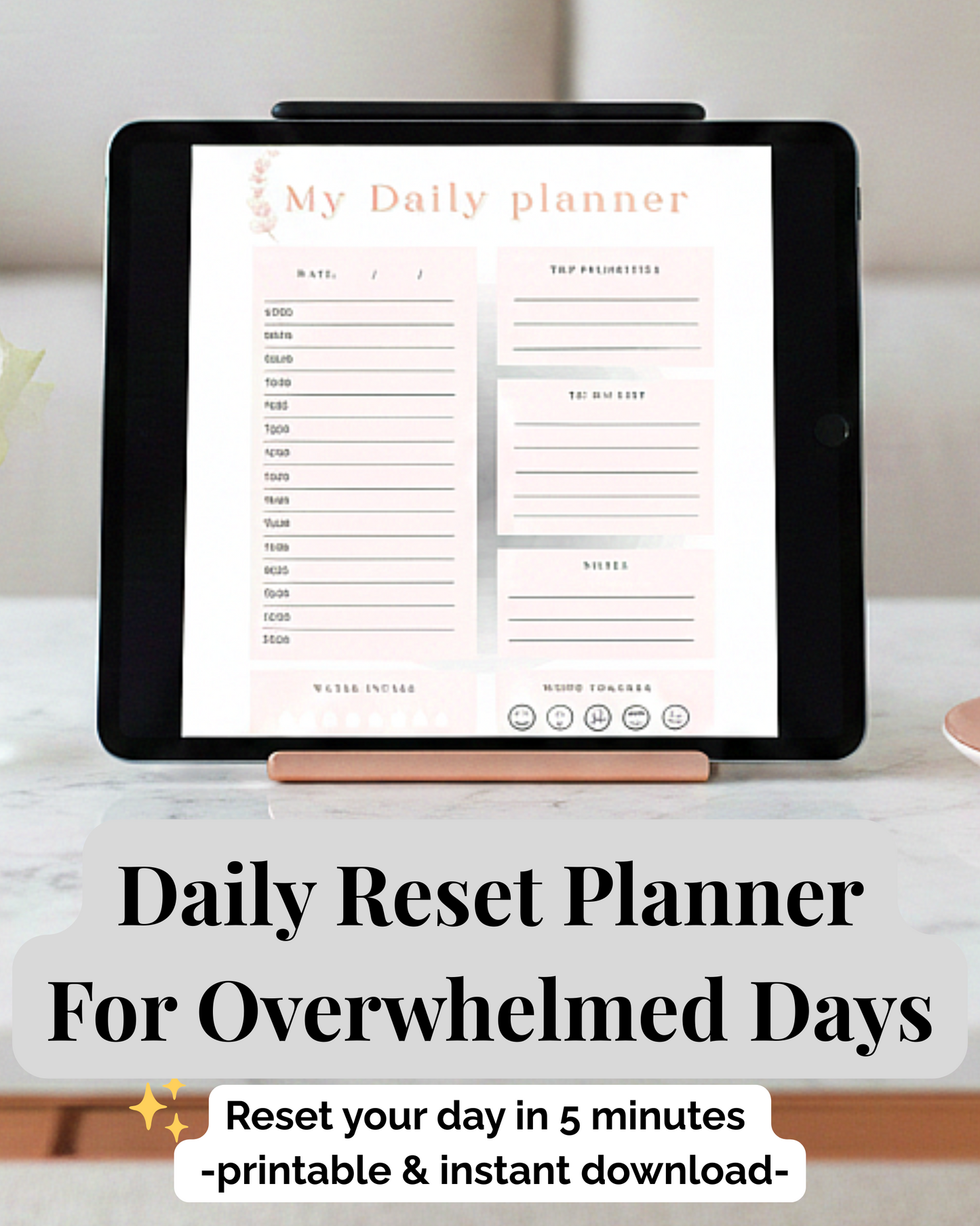 Daily Planner Printable WHITE | Aesthetic Clean Girl To-Do List | Minimalist Day Schedule | Productivity Template | US Letter  A4