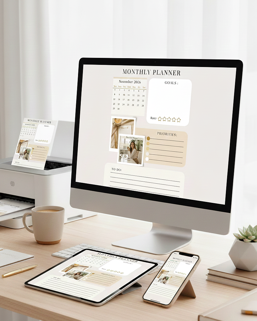 Monthly Planner MEGA Bundle 2026 – Beige, Pink & Sage | Clean Girl Aesthetic Printable (39 Pages)