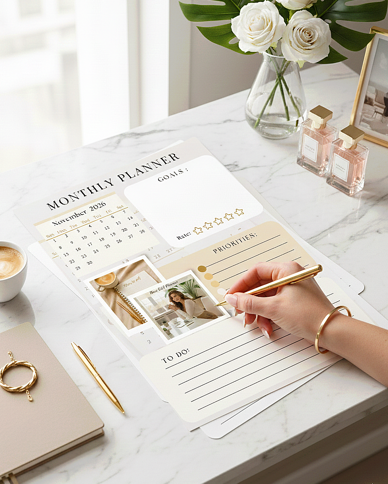 Monthly Planner MEGA Bundle 2026 – Beige, Pink & Sage | Clean Girl Aesthetic Printable (39 Pages)