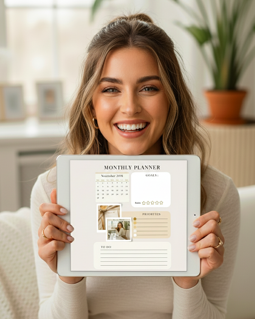 Aesthetic Monthly Planner Printable BEIGE | 12-Month Undated Calendar 2026 | Minimalist Clean Girl Layout (Printable PDF)