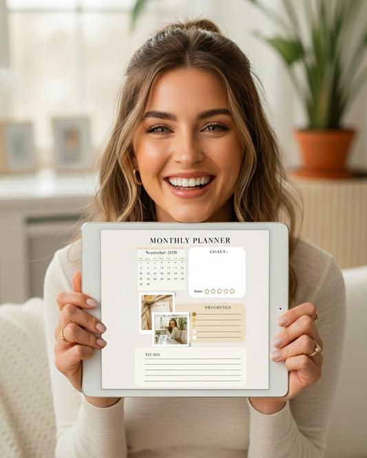 Aesthetic Monthly Planner Printable BEIGE | 12-Month Undated Calendar 2026 | Minimalist Clean Girl Layout (Printable PDF)