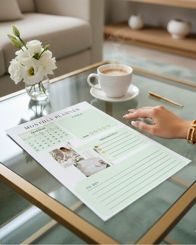 Aesthetic Monthly Planner Printable SAGE GREEN | 12-Month Undated Calendar 2026 | Minimalist Clean Girl Layout (Printable PDF)