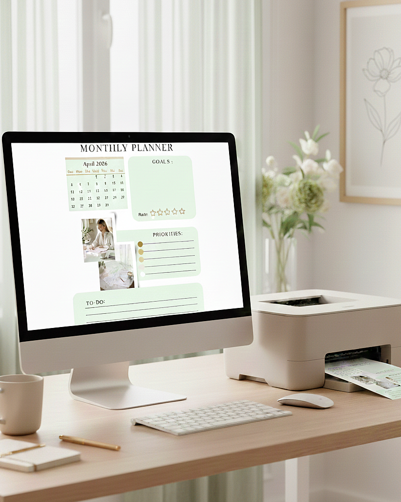 Aesthetic Monthly Planner Printable SAGE GREEN | 12-Month Undated Calendar 2026 | Minimalist Clean Girl Layout (Printable PDF)