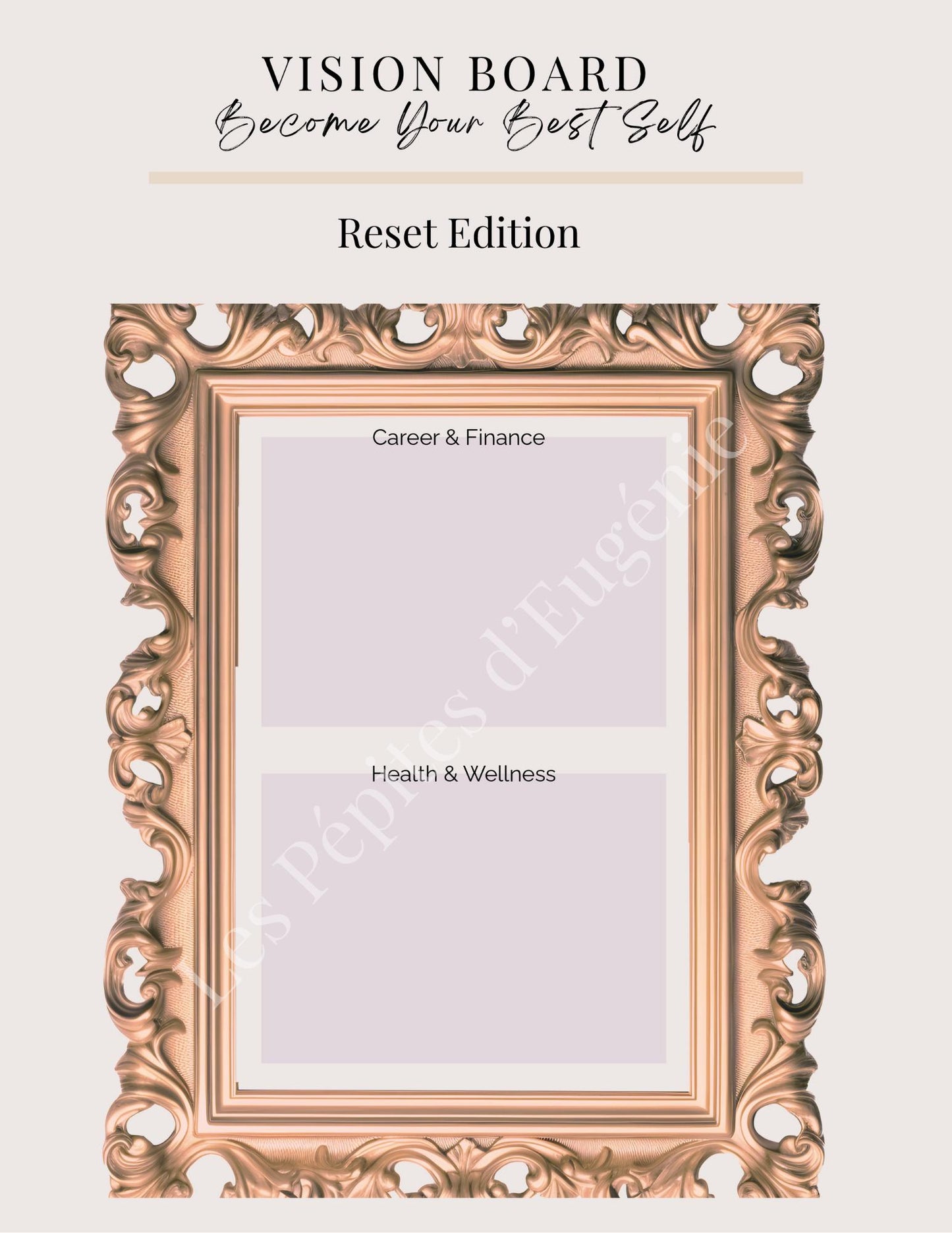 Vision Board Kit (3 Pages) | BEIGE GOLD Frame Aesthetic Vision Board | Reset Printable | Clean Girl Manifestation Templates Digital Download